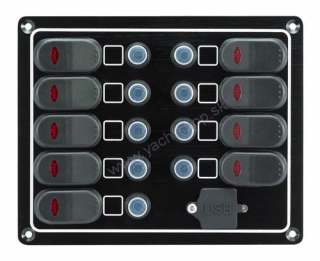 AAA Vodotesný prepínací panel s USB portom a 9 prepínačmi