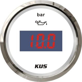 KUS Ukazovateľ tlaku oleja digitálny 0-5 bar, biely číselník, nerezový rám 52 mm
