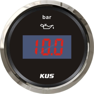 KUS Ukazovateľ tlaku oleja digitálny 0-5 bar,čierny číselník, nerezový rám 52 mm