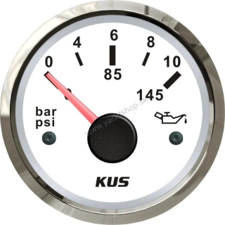 KUS Ukazovateľ tlaku oleja 0-10 bar, biely číselník, nerezový rám 52 mm